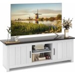 Costway - meuble tv avec 2 placards 2 compartiments, banc tv pour tv jusqu'� 65 pouces, 2 trous de gestion ...