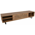 Meuble tv 2 portes et 4 compartiment leslie 160cm m�tal noir et bois naturel