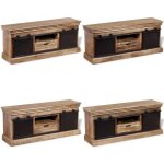 Vidaxl - meuble tv avec 2 portes coulissantes bois de manguier massif - meuble tv industriel - meuble ...