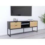 Deco in paris - meuble tv 2 tiroirs 1 porte en bois clair et m�tal noir tissia