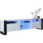 Meuble tv 200 cm lovy led blanc mat et blanc laque - style industriel