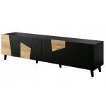 Meuble tv 200x52x42 cm noir mat / noir + chne artisanal viso meuble hi - fi luxueux sur pieds