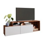 Beaux meubles pas chers ? meuble tv moderne 50 pouces ? 2 portes abattantes ? finition blanche et ch�taignier ...