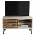 Beaux meubles pas chers - meuble tv 50 pouces blanc et chne 1 porte 3 niches pieds mtal l 120 h 65 ...
