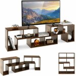 Costway - meuble tv 6 compartiments en 3 pcs modulaire, banc tv extensible 140 - 170cm pour tv 65' au ...