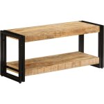 Vidaxl ? meuble tv en bois de manguier massif 90x30x40 cm ? style vintage avec �tag�re ? pieds en fer ...