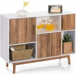 Meuble tv 95x31x76cm pieds en bois massif, petit meuble de rangement avec 3 cases ferm�s et 3 �tag�res ...