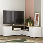 Meuble tv d'angle 130x130x46 cm blanc et ch�ne - squar