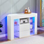 Meuble tv d'angle blanc  led lumire, armoire moderne, 9 compartiments, buffet salon avec tagres, ...