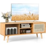 Costway - meuble tv en bambou pour tv 55' avec 4 compartiments, 4 pieds en bois massif, 2 portes coulissantes ... Costway - meuble tv en bambou pour tv 55' avec 4 compartiments, 4 pieds en bois massif, 2 portes coulissantes ...