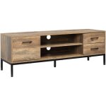 Homcom - meuble tv banc tv design industriel - porte, 2 tiroirs, 2 niches - piètement acier noir - aspect ... Homcom - meuble tv banc tv design industriel - porte, 2 tiroirs, 2 niches - piètement acier noir - aspect ...