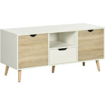 Homcom - meuble tv banc tv style scandinave 2 portes tiroir niche pi�tement bois de pin panneaux blanc ...