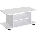 Meuble tv bas à roulettes avec étagère panneaux de particules blanc Meuble tv bas à roulettes avec étagère panneaux de particules blanc