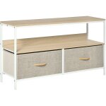 Homcom - meuble tv bas sur pieds style industriel 2 tiroirs tissu gris acier mdf blanc bois clair Homcom - meuble tv bas sur pieds style industriel 2 tiroirs tissu gris acier mdf blanc bois clair