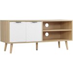 Homcom - meuble tv bas sur pied style scandinave 2 portes 2 niches pitement effil inclin bois panneaux ...
