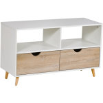 Homcom - meuble tv bas sur pieds style scandinave 2 tiroirs coloris chêne clair blanc Homcom - meuble tv bas sur pieds style scandinave 2 tiroirs coloris chêne clair blanc