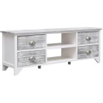 Vidaxl - meuble tv blanc et gris 108x30x40 cm bois de paulownia solide Vidaxl - meuble tv blanc et gris 108x30x40 cm bois de paulownia solide