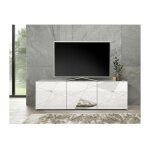 Meuble tv - blanc laqu brillant avec srigraphie miroir - l181 x p43 x h57 cm - victory