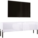Meuble tv : blanc mat / blanc brillant avec pieds noires, 140 � 52 � 32 cm