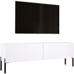 Meuble tv : blanc mat, pieds noires, 140 � 52 � 32 cm