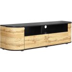 Beliani - meuble tv bois clair et noir en mdf 44 x 160 x 40 cm angles ronds 2 tiroirs jerome