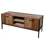Meuble tv en bois et métal avec 2 portes et 2 niches de rangement riverside - marron / noir - l 124 ... Meuble tv en bois et métal avec 2 portes et 2 niches de rangement riverside - marron / noir - l 124 ...