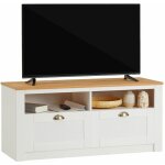 Idimex - meuble tv bolton 2 tiroirs et 2 niches, en pin massif blanc et brun