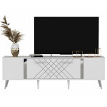 Meuble tv bourgogne 150cm blanc et argent