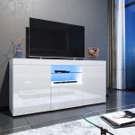 Keepbuying - meuble tv brillant �l�gant avec led - meuble t�l� 6 compartiments de rangement - buffet ...