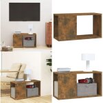 Meuble tv ch�ne fum� 60x24x32 cm bois d'ing�nierie - meuble tv - meuble audiovisuel - support tv - �tag�re ...