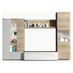 Pegane - meuble tv coloris blanc brillant / chene canadien en melamine - dim : 185 x 260 x 42 cm
