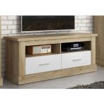 Pegane - meuble tv coloris chêne cambrian, blanc - longueur 135 x profondeur 41, 80 x hauteur 56, 6 cm ... Pegane - meuble tv coloris chêne cambrian, blanc - longueur 135 x profondeur 41, 80 x hauteur 56, 6 cm ...