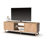 Pegane - meuble tv coloris ch�ne dor� - hauteur 50 x longueur 160 x profondeur 40 cm