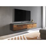 Deco in paris - meuble tv contemporain anthracite et chne vieilli fonc avec led