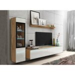 Meuble tv contemporain chne et blanc laqu avec led - veronica