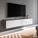 Deco in paris - meuble tv contemporain gris et blanc avec led 2 portes malorie -