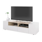 Pegane - meuble tv décor blanc et chêne - dim : l 138 x p 42 x h 34 cm Pegane - meuble tv décor blanc et chêne - dim : l 138 x p 42 x h 34 cm