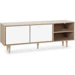 Meuble tv denia 2 portes et 2 niches couleur ch�ne / blanc, 140cm (largeur), 40cm (profondeur) 53cm (hauteur) ...