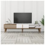 Meuble tv design arilis l180cm bois fonc� et blanc