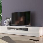 Meuble tv moderne 200 cm ? bois m�lamin� certifi� fsc ? compartiments de rangement avec portes battantes ...