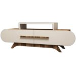 Meuble tv fa�ade ovale ellipsis 145cm panneau bois naturel blanc cr�me