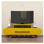 Meuble tv fa�ade ovale ellipsis 145cm panneau bois naturel jaune