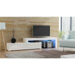 Dusine - meuble tv flex blanc m et blanc laqu - led inclus - extensible - angle