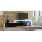 Dusine - meuble tv flex blanc m et noir laqu - led inclus - extensible - angle