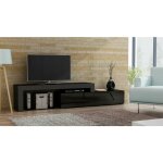 Meuble tv flex noir m et noir laqu - led inclus - extensible - angle