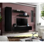 Meublorama - meuble tv fly g1 design, coloris noir brillant. meuble suspendu moderne et tendance pour ...