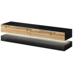 Meuble tv fly avec led blanc coloris ch�ne et noir 140x33, 8 cm