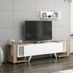 [en. casa] - meuble tv glostrup avec 2 tables d'appoint et une tagre murale effet chne / blanc