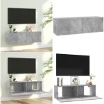Meuble tv gris bton 100x30x30 cm bois d'ingnierie - meuble tv mural - meuble tv gris - rangement tv ...