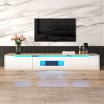 Meuble tv haute brillance, 180x30x35cm, couleurs assorties noir et blanc, avec clairage led  changement ...